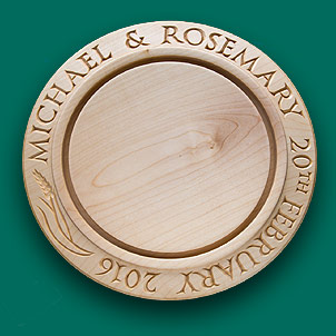 A Wedding breadboard with a continuous inscription.