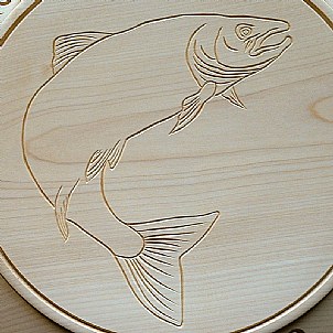 Closeup centre salmon engraved cheese board